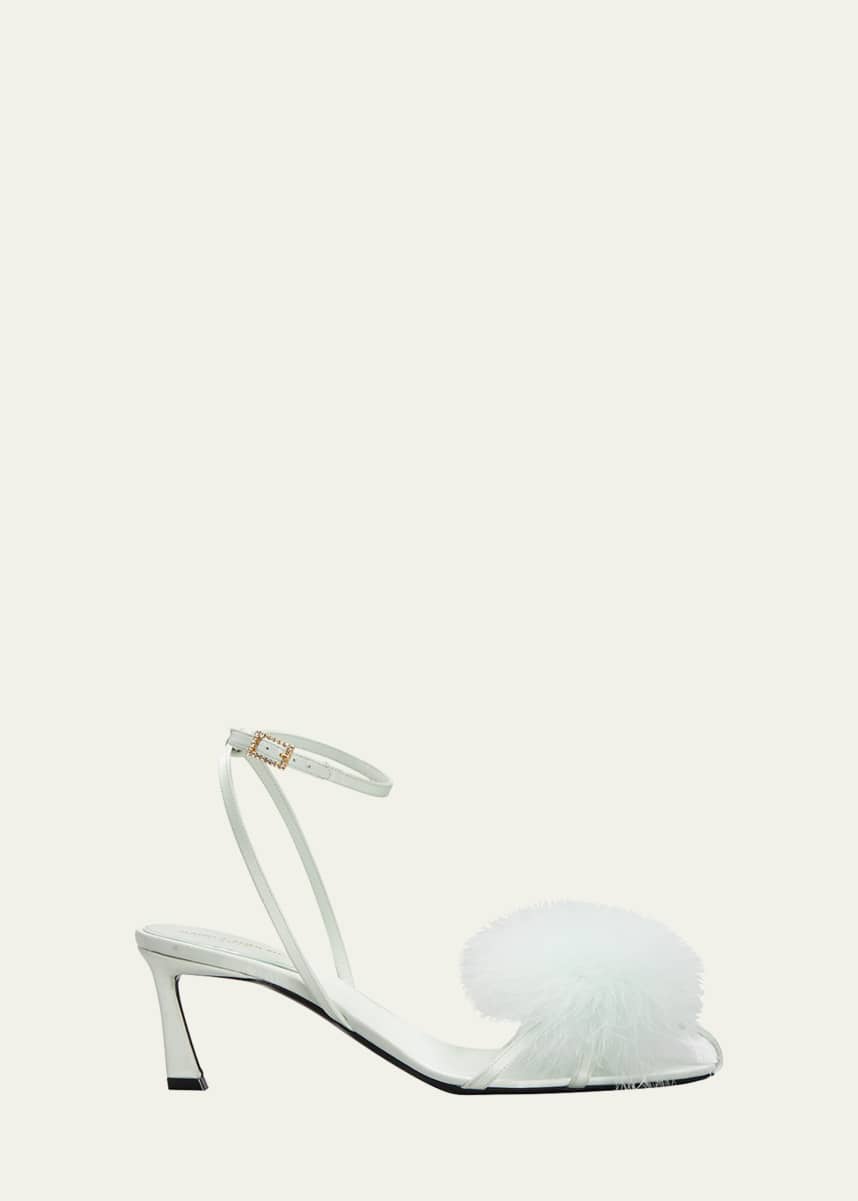 Saint Laurent New Nuit Feather Ankle-Strap Sandals