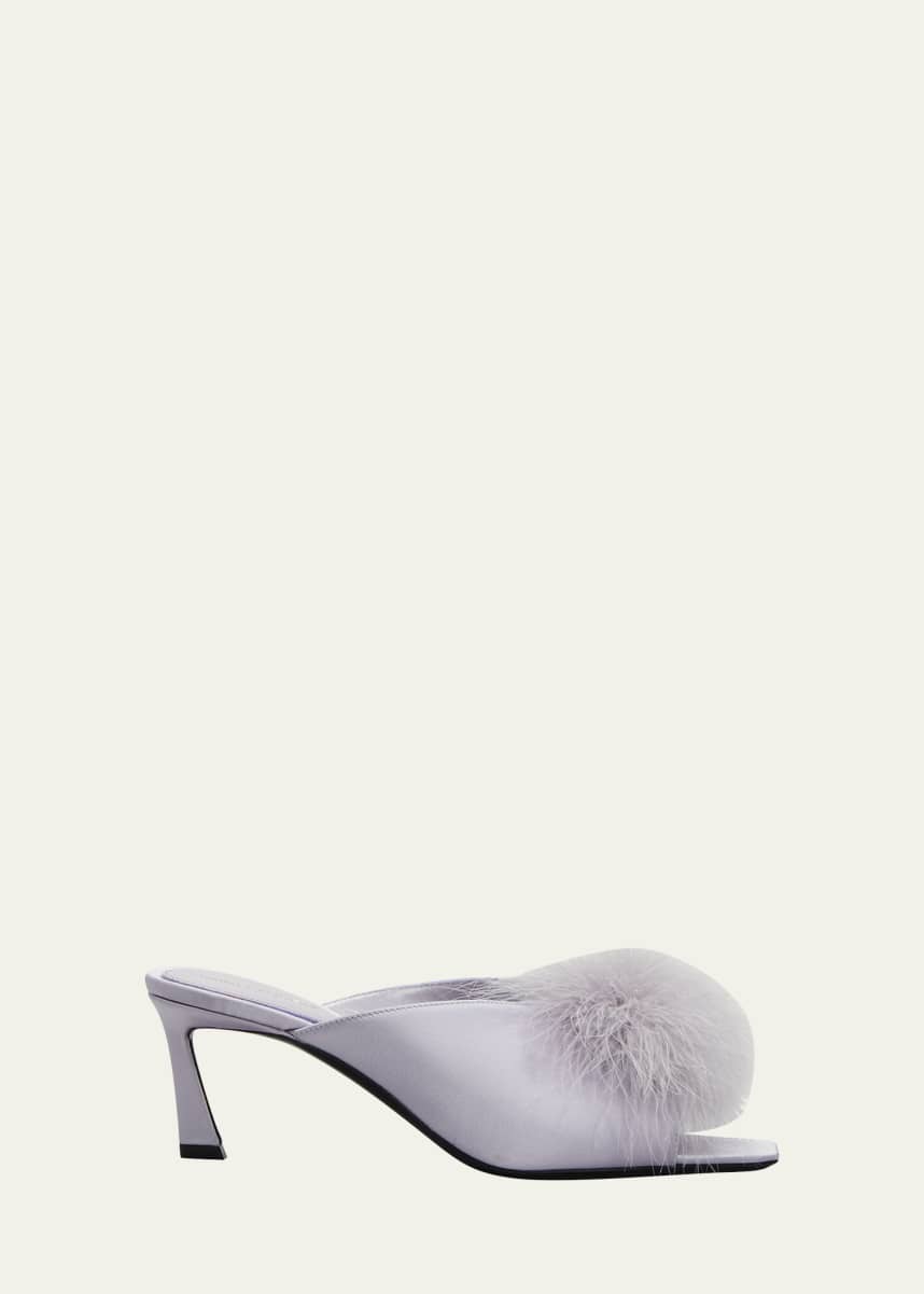 Saint Laurent Blanco Slik Ostrich Mule Sandals