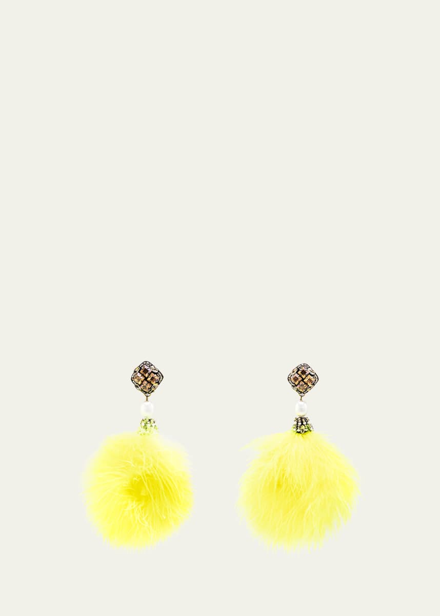 Ranjana Khan Feather Pom Pom Earrings