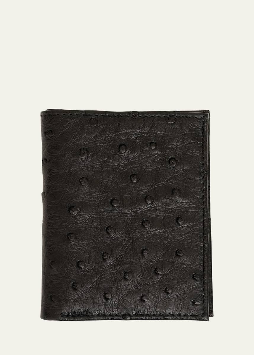 Abas Men's Ostrich Leather Bifold Wallet w/ ID Window