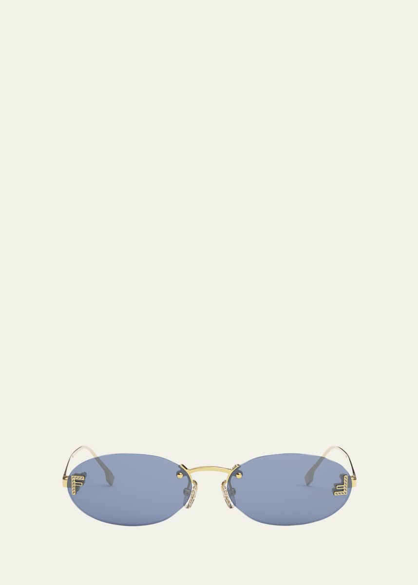 Fendi Embellished FF Oval Metal Sunglasses