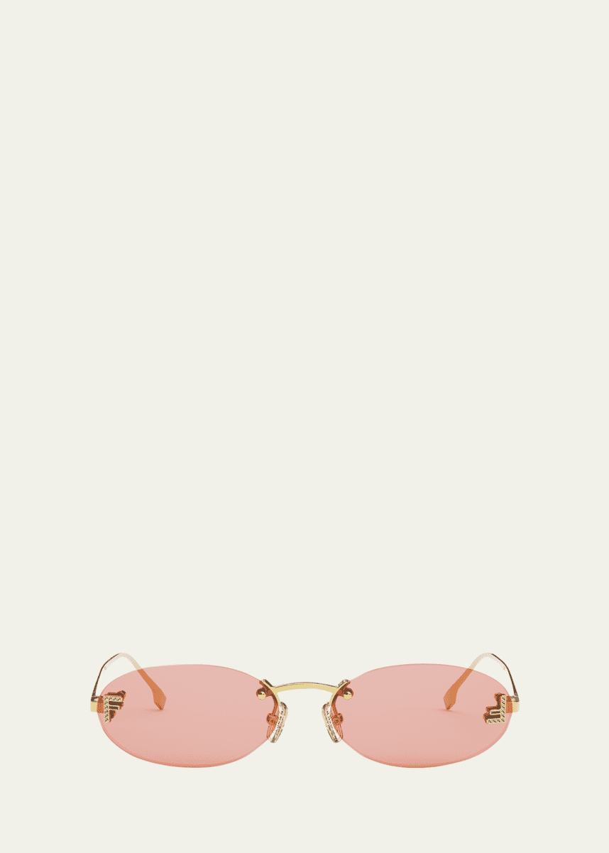 Fendi Embellished FF Oval Metal Sunglasses