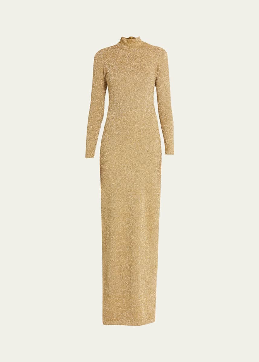 Carolina Herrera Turtleneck Metallic Knit Gown