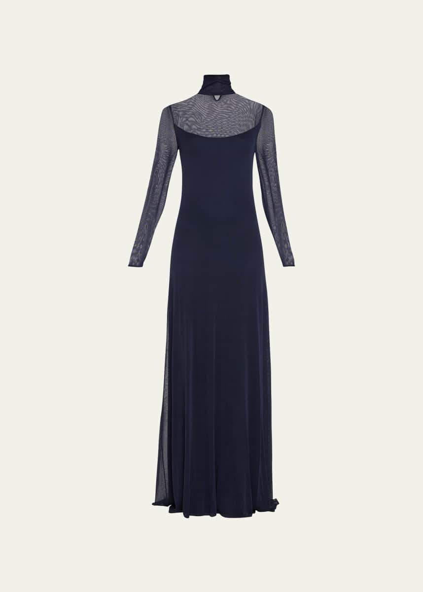 Ralph Lauren Collection Sheer Turtleneck Knit Column Evening Dress
