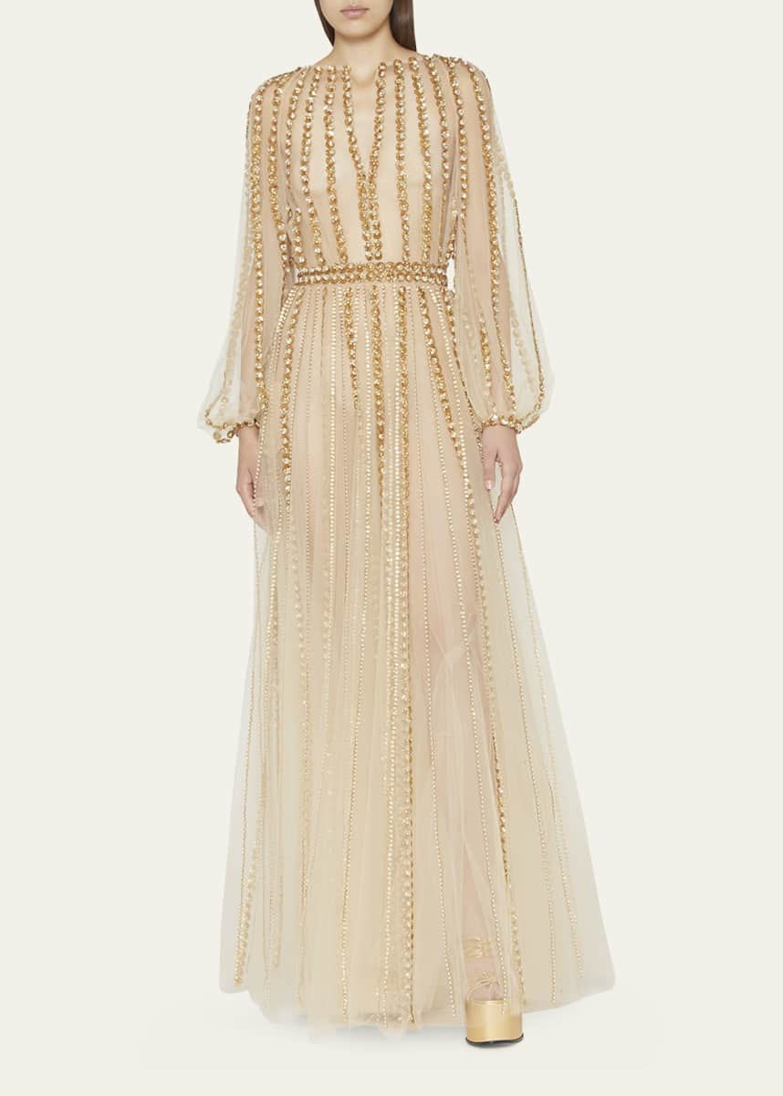 Valentino Garavani Embroidered Tulle Illusion Gown