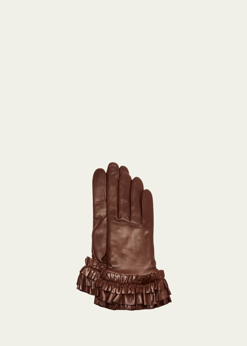 Agnelle Ruffle Cuffs Leather Gloves