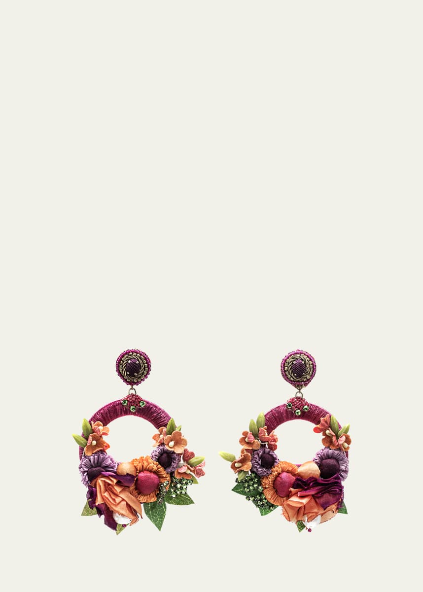 Ranjana Khan Pink Floral and Ribbon Earrings with Crystal Petals