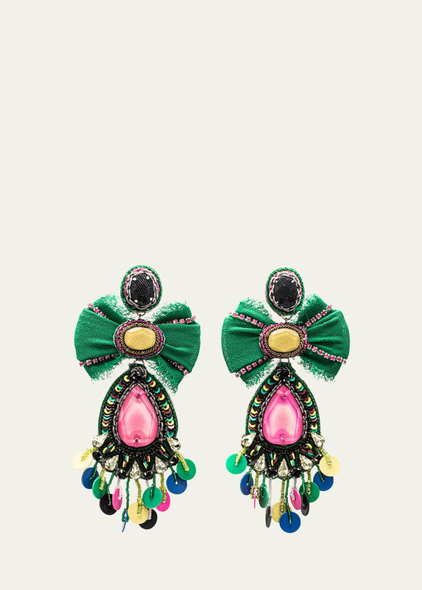 Ranjana Khan Multicolor Silk Bow and Crystal Earrings with Sequins