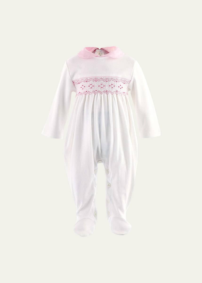 Rachel Riley Girl's Smocked Footed Coverall, Size Newborn-12M