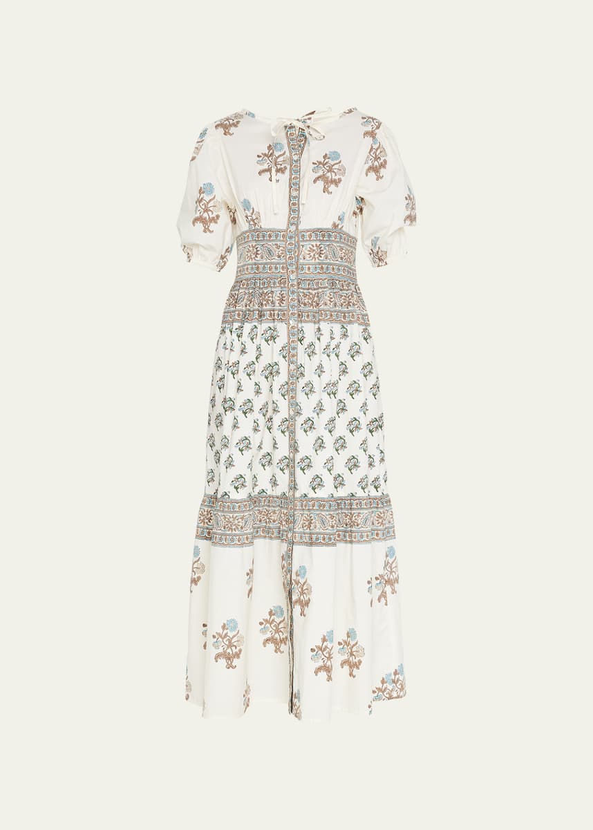 Hannah Artwear Women's Beige Pink Divya Ruffle-Sleeve Floral Cotton Mini Dress, Size 2 US Medium