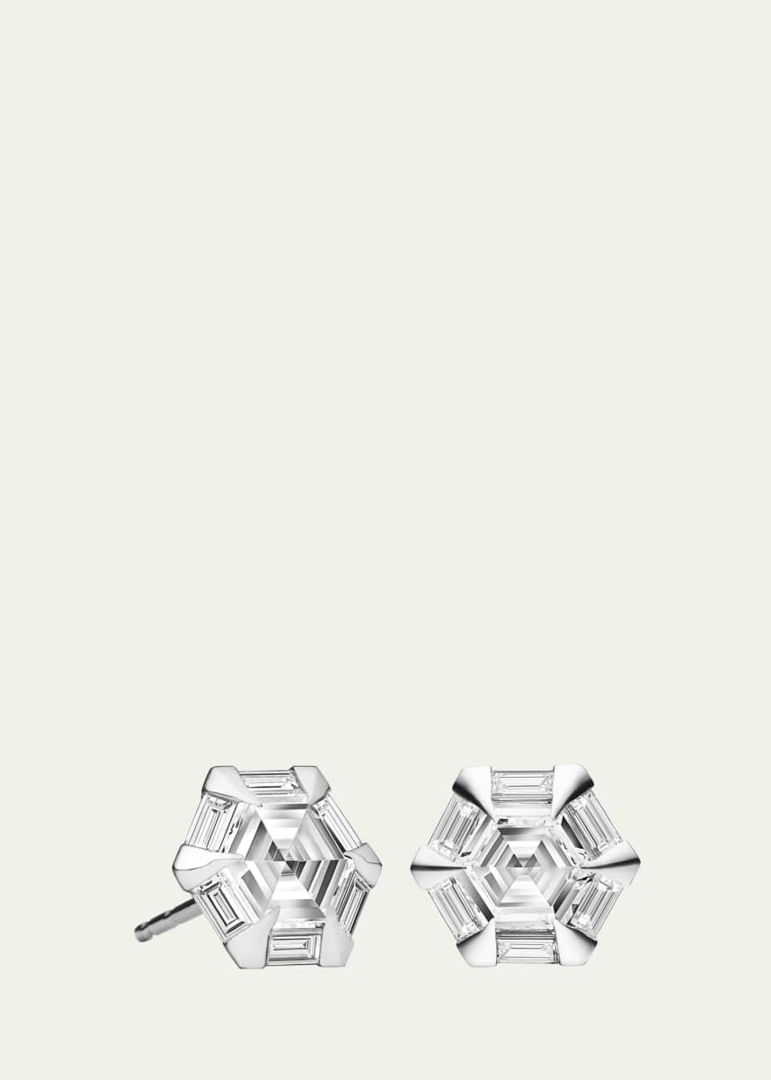 Paul Morelli Moderne Hexagonal Diamond Stud Earrings in 18k White Gold