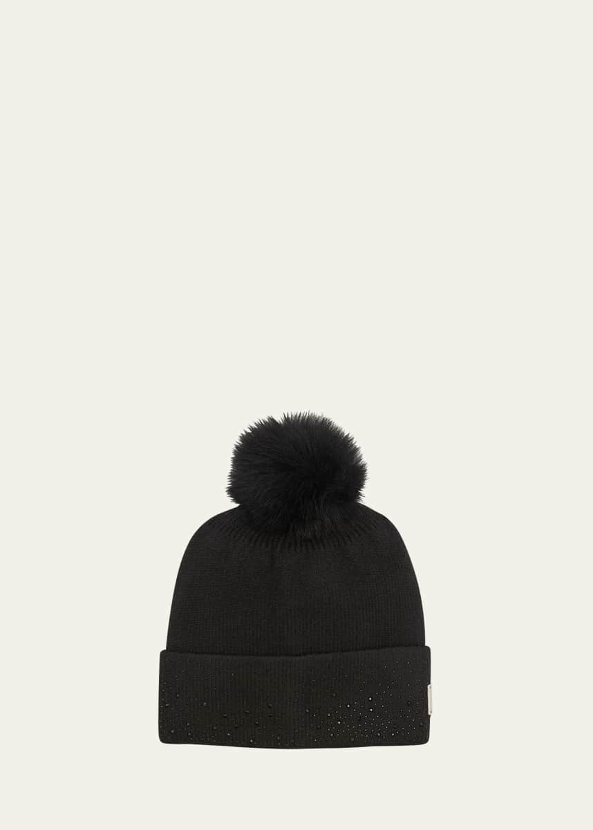 Gorski Embellished Toscana Lamb Pom Knit Beanie