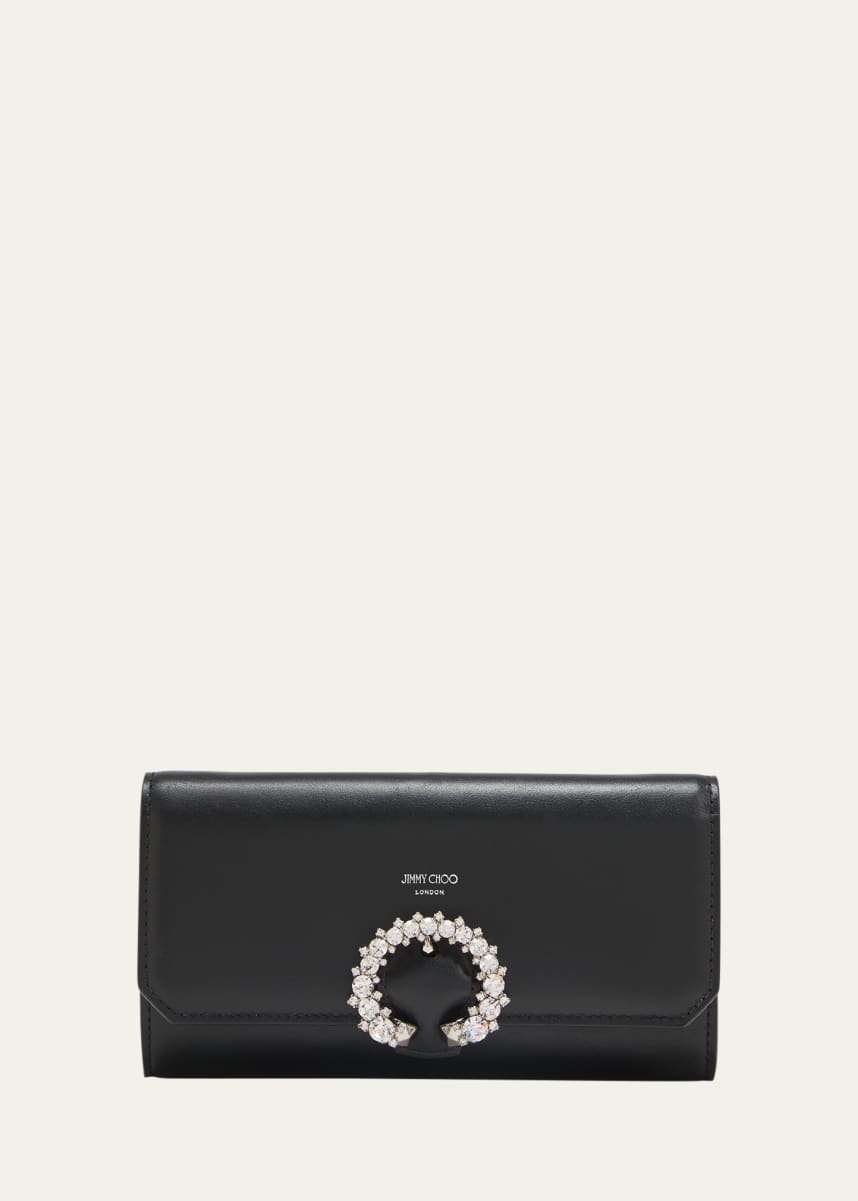 Jimmy Choo Buckle Flap Leather Wallet on Chain
