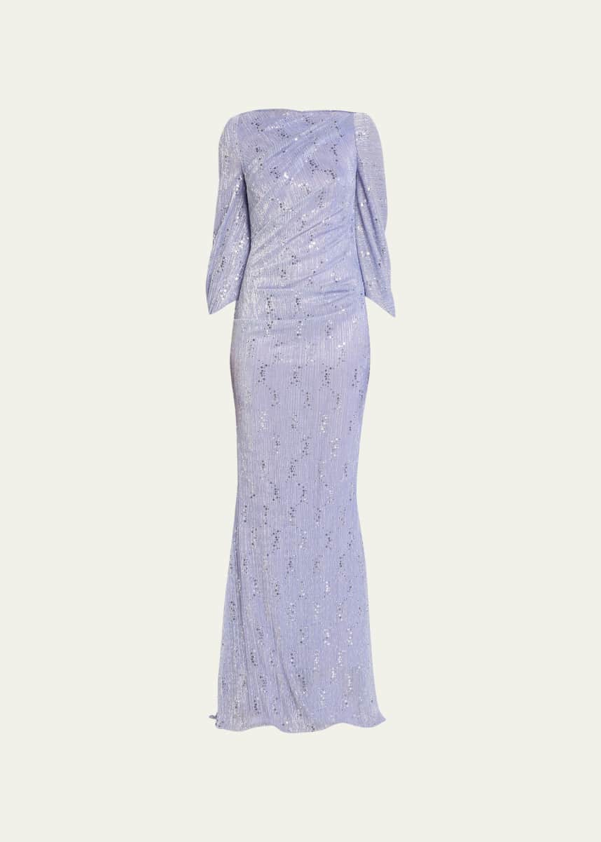 Talbot Runhof Metallic Sequin-Embellished Voile Cape Gown