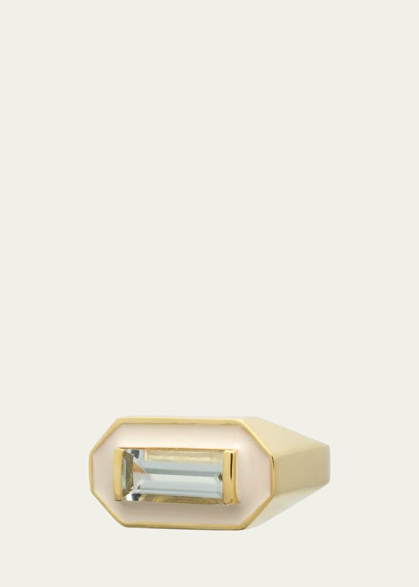 Aliita Deco Maxi Baguette Ring with Green Amethyst and White Enamel