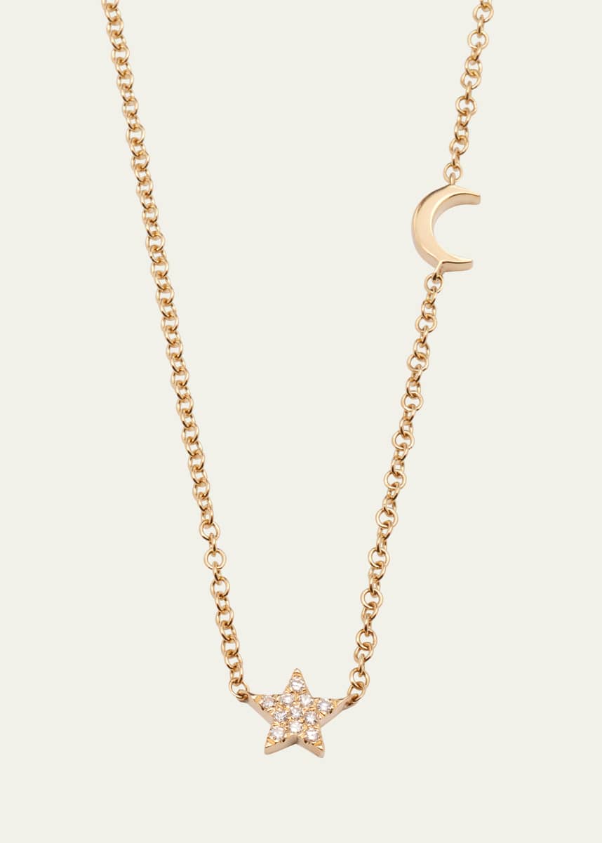 EF Collection 14K Baby Diamond Star and Gold Moon Necklace