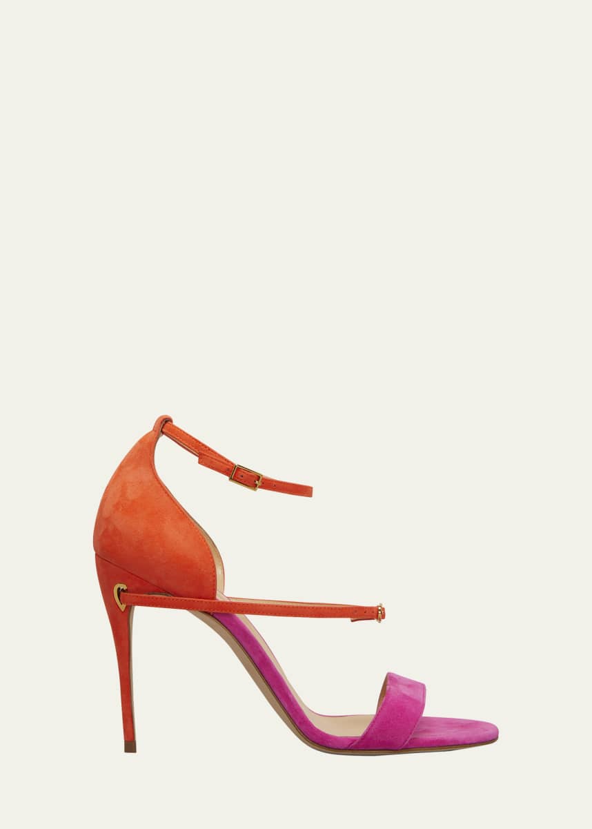 Jennifer Chamandi Rolando Bicolor Suede Ankle-Strap Sandals