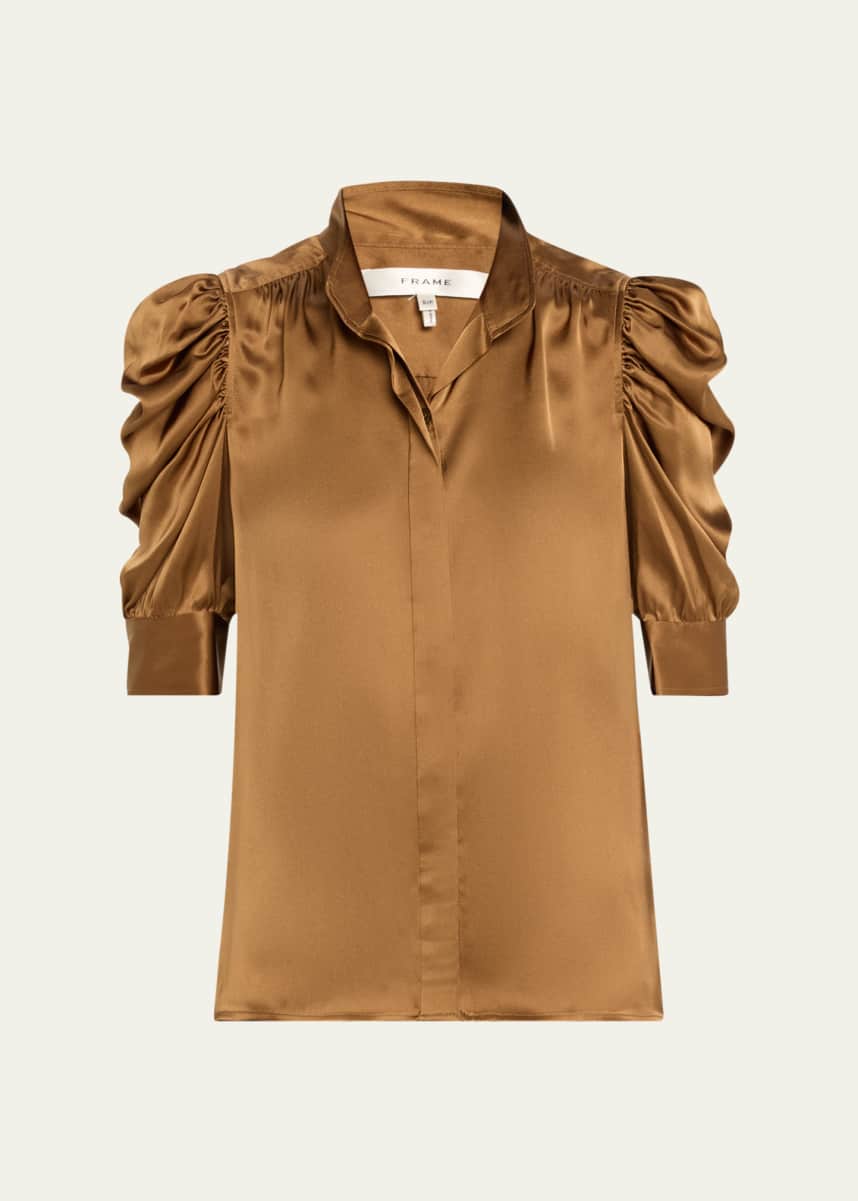FRAME Gillian Silk Ruched Sleeve Top