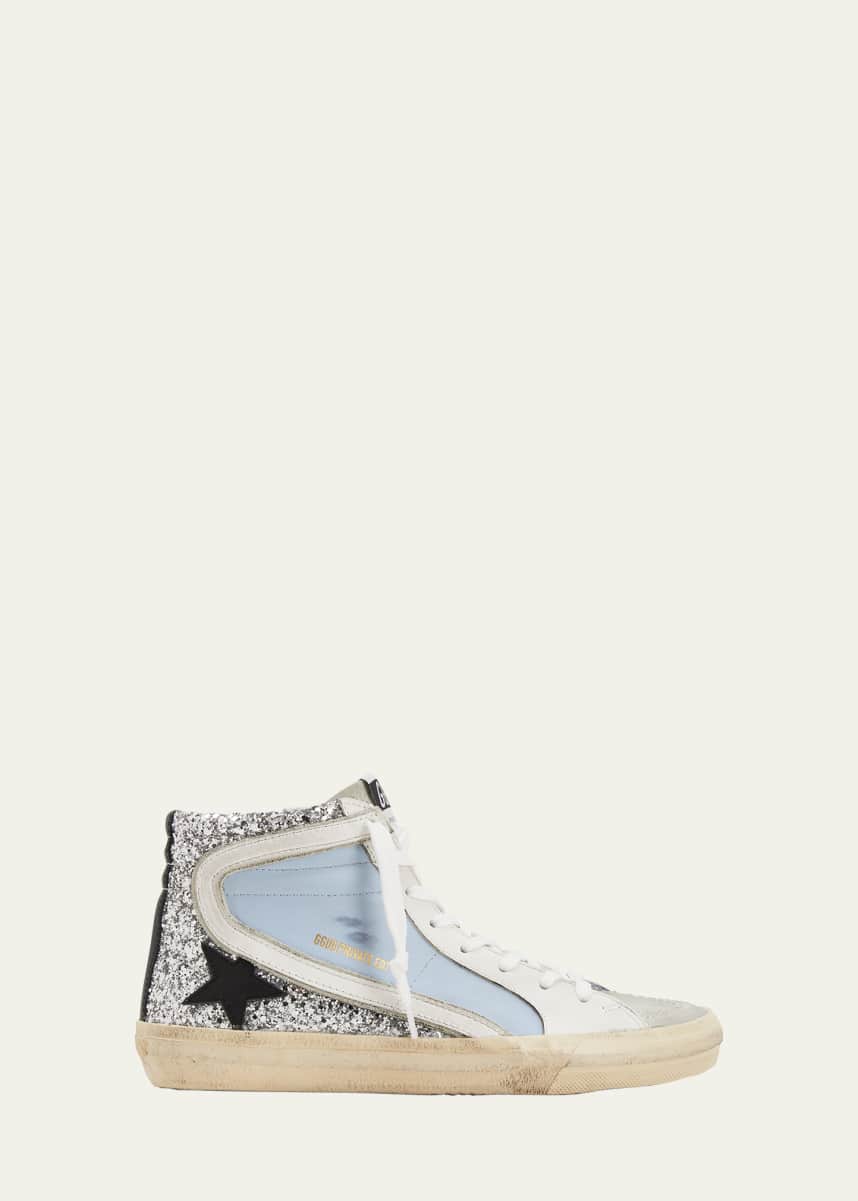 Golden Goose Slide Mid-Top Glitter Leather Sneakers