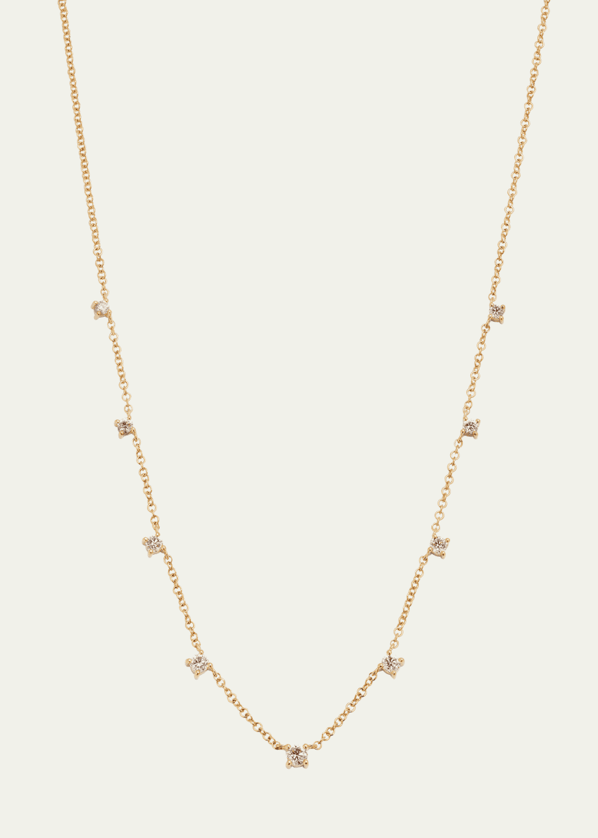 EF Collection 14K Yellow Gold Diamond Station Necklace, 18"L