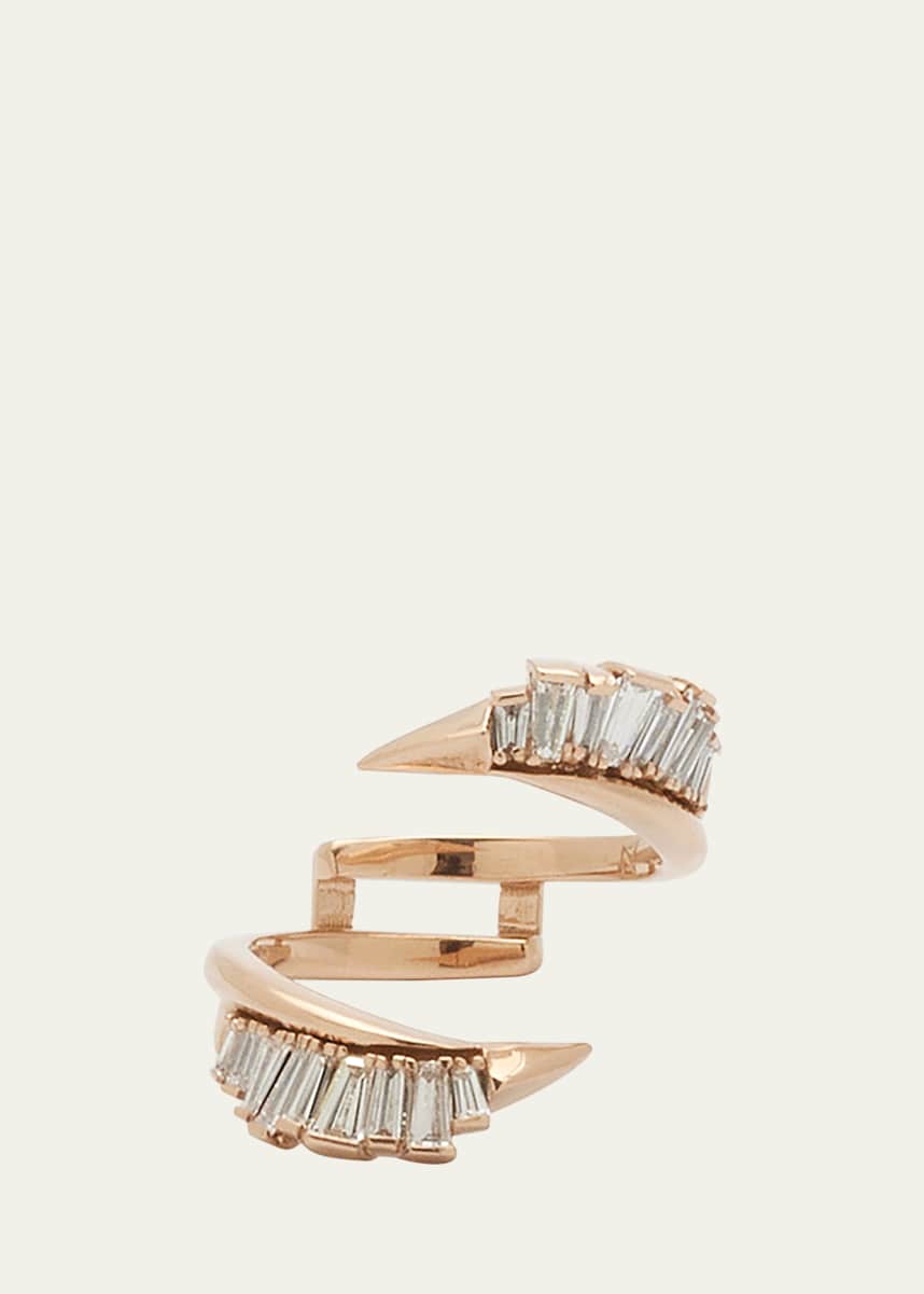 Nak Armstrong Ruched Open Coil Ring Guard with White Diamonds and 20K Rose Gold, Size 6.5