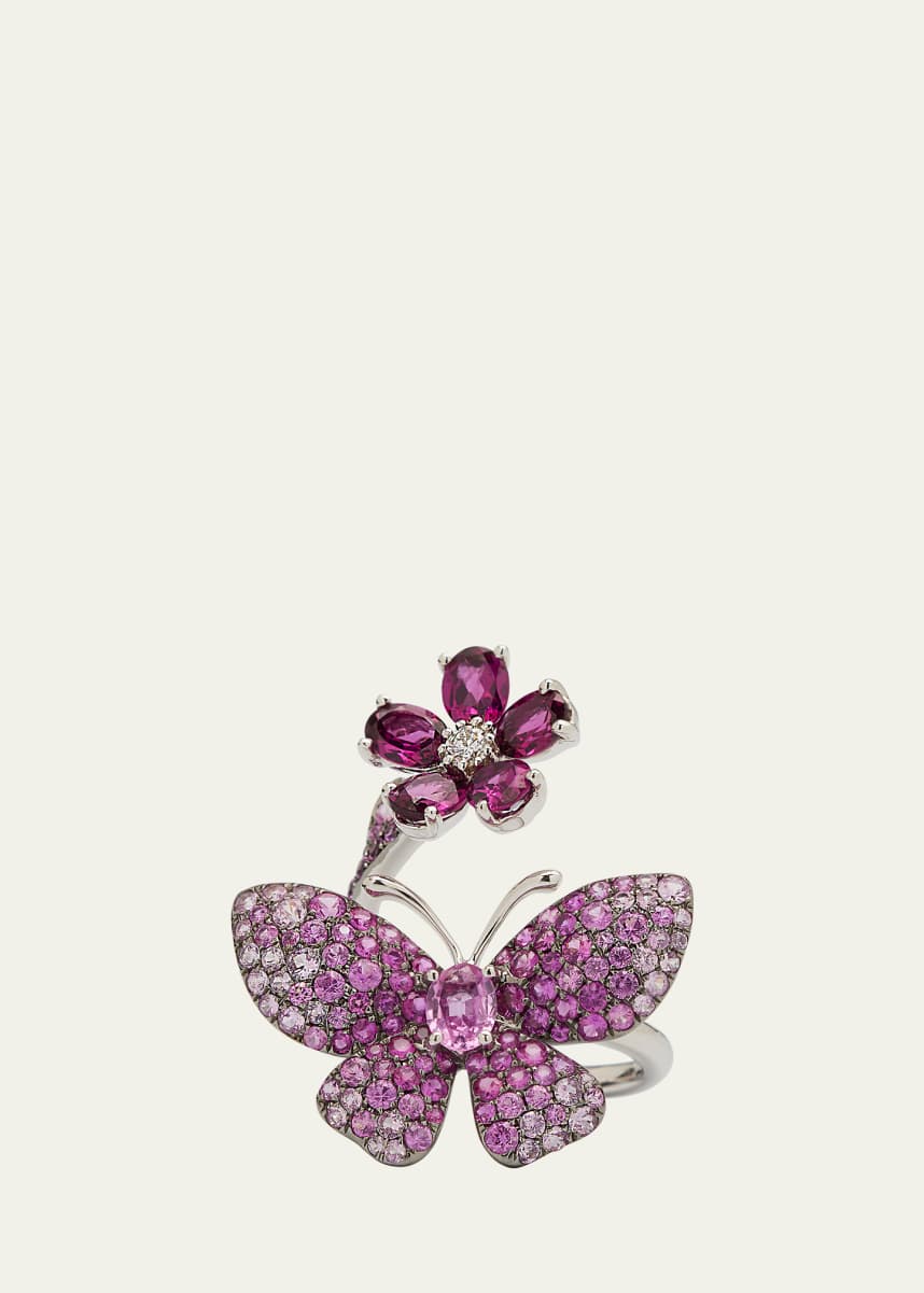 Stefere Rose Gold Pink Sapphire and Rhodolite Garnet Ring from The Butterfly Collection