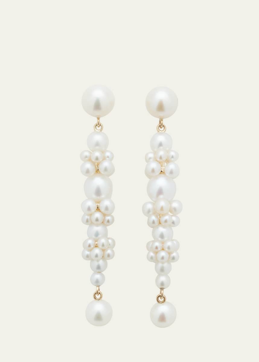 Sophie Bille Brahe Grand Escalier de la Reine Pearl Cluster Drop Earrings in 14K Yellow Gold