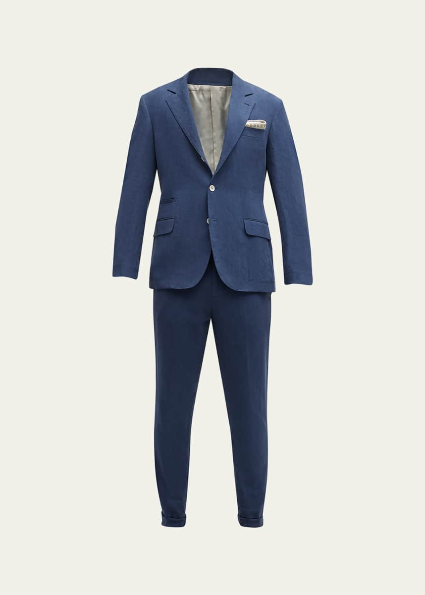 BRUNELLO CUCINELLI Double-Breasted Herringbone Linen Suit Jacket