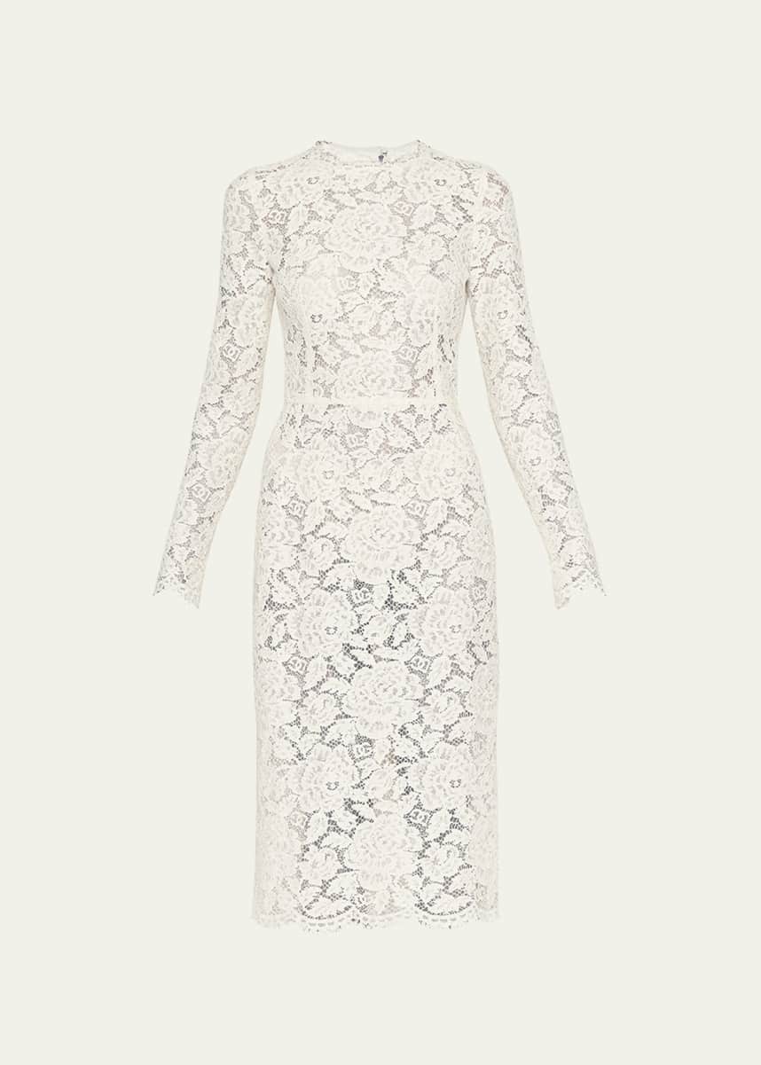 Dolce&Gabbana Floral Lace Scallop-Trim Midi Dress
