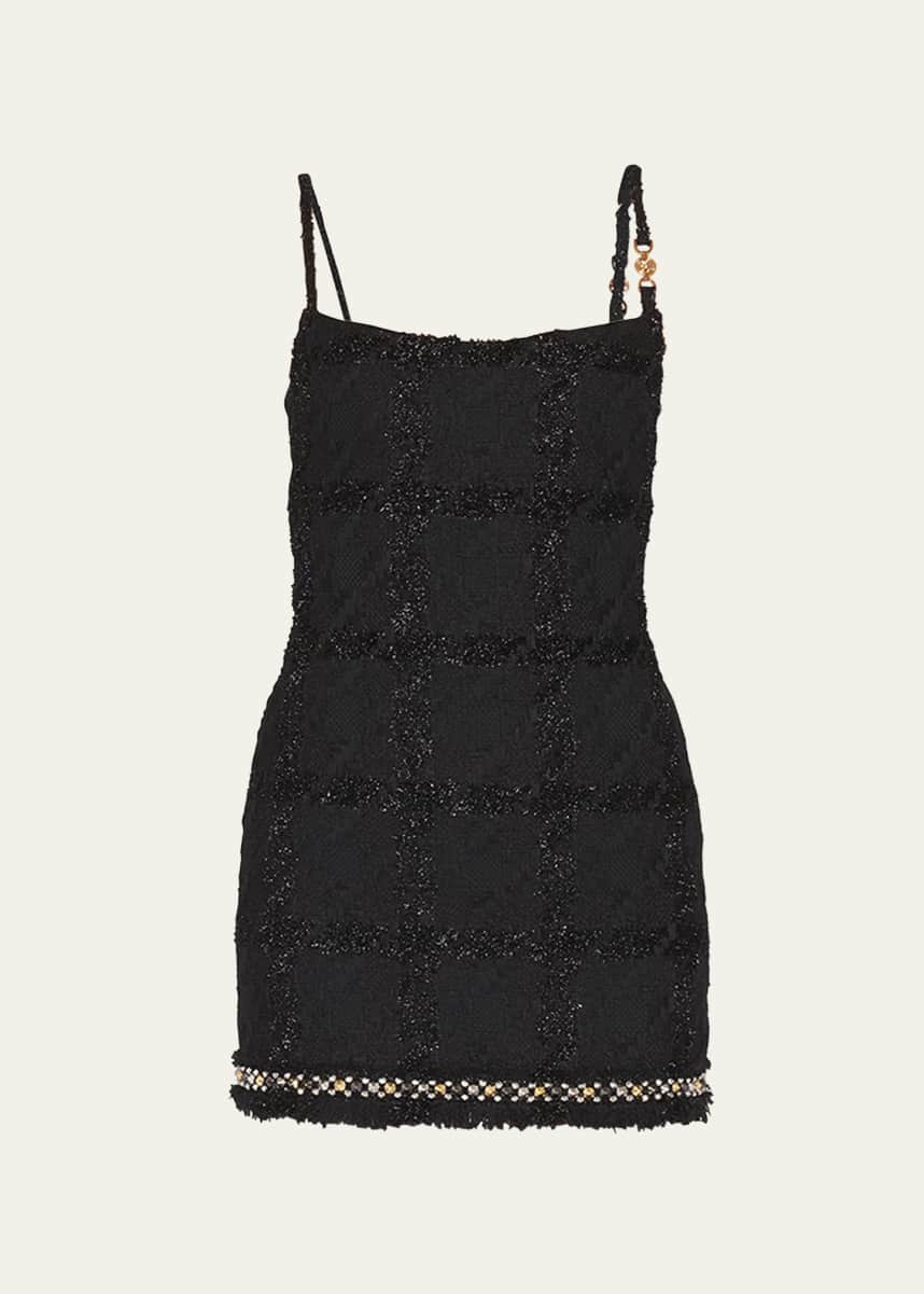 Versace Tweed Mini Dress with Studded Hem