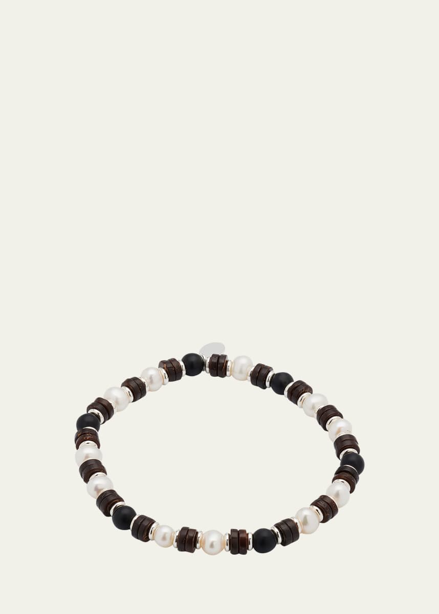 Jan Leslie Men's Freshwater Pearl and Black Agate Beaded Bracelet