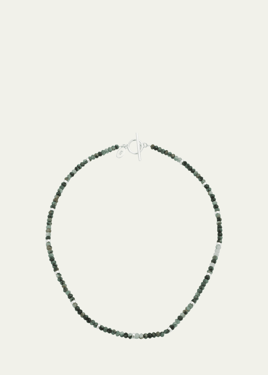 Jan Leslie Men's Emerald Beaded Necklace with Sterling Silver Spacers