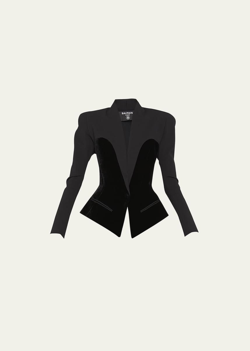 Balmain Velvet Bustier Single-Breasted Collarless Jacket
