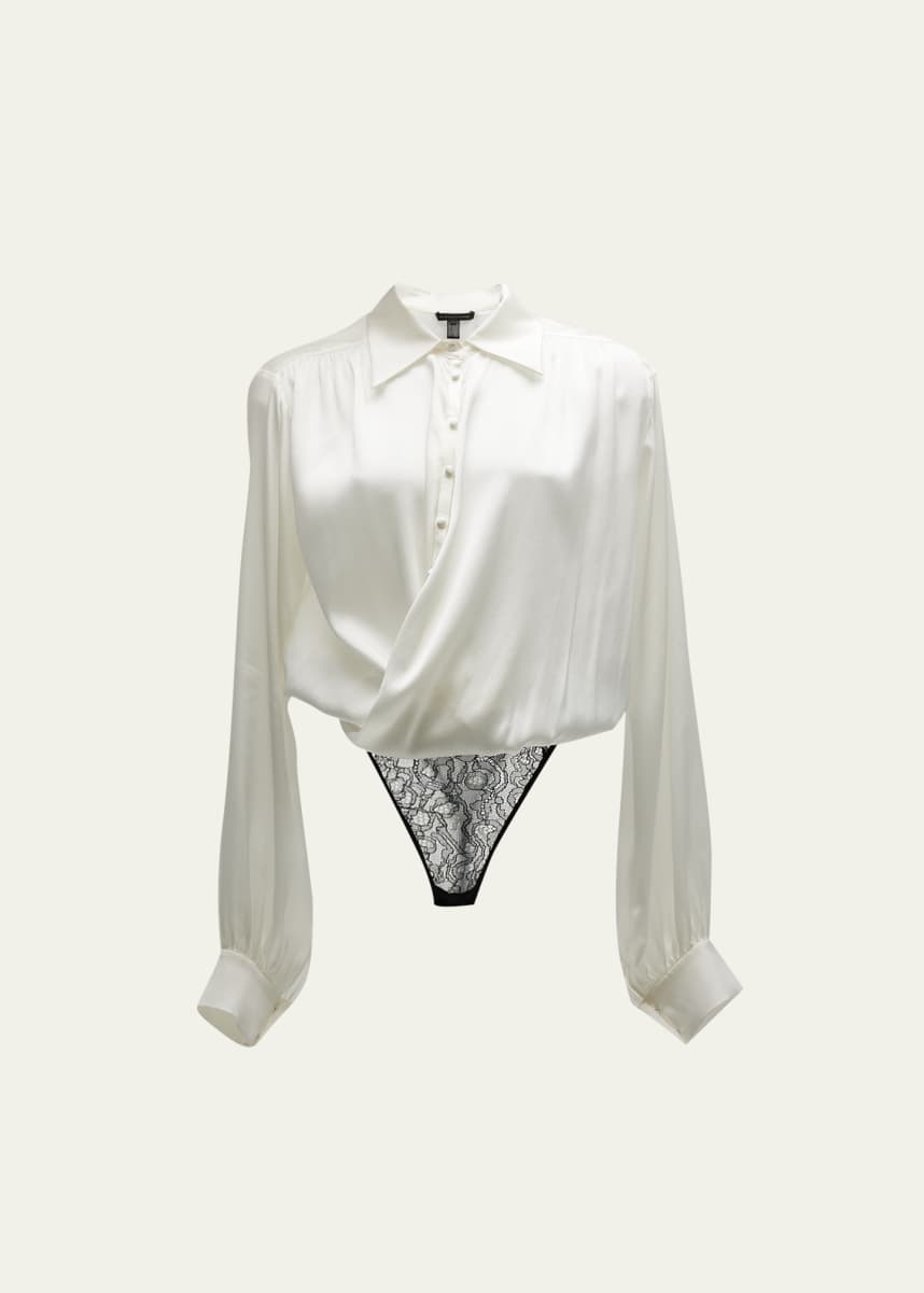 Wolford Long-Sleeve Snakeskin Lace Thong Bodysuit - Bergdorf Goodman