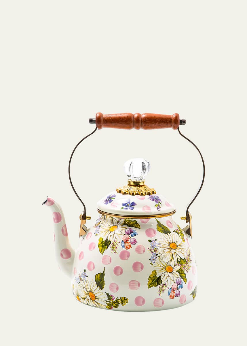 MacKenzie-Childs Wildflowers Pink Enamel 2-Quart Tea Kettle