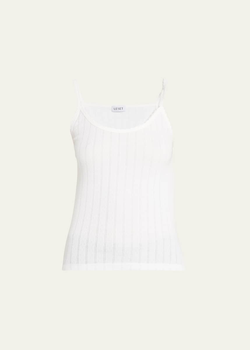Leset Women's Pointelle Short Sleeve Tee, White, XS at  Women's  Clothing store