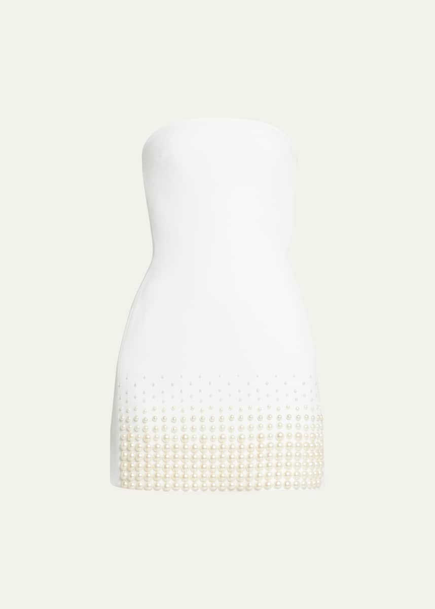 David Koma Pearl-Embroidered Strapless Mini Dress