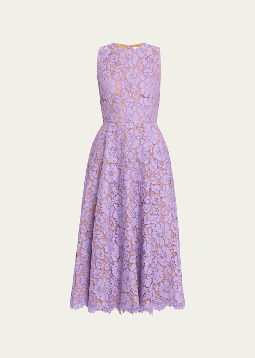Michael Kors Collection Large Floral Lace Sleeveless Midi Dress