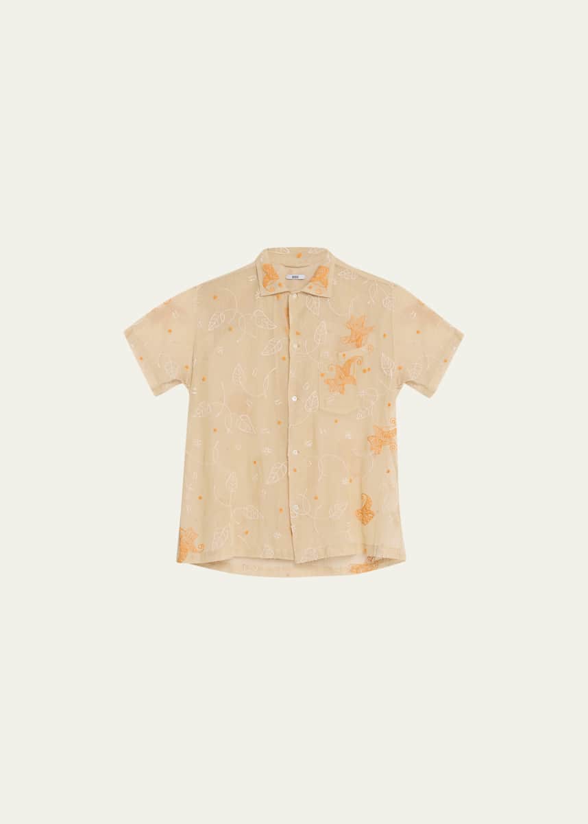 Bode Lilium Mesh Embroidered Shirt