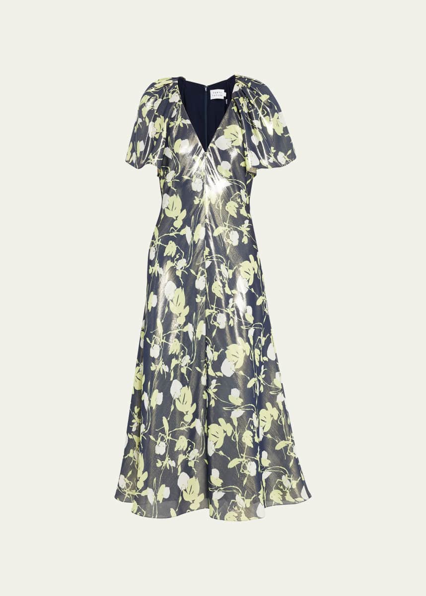 Tanya Taylor Evette Lurex Floral Metallic Midi Dress