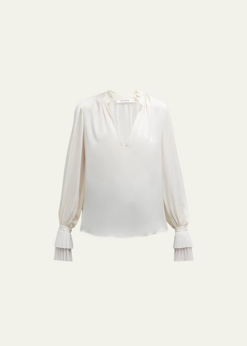 FRAME V-Neck Pleated Cuff Top