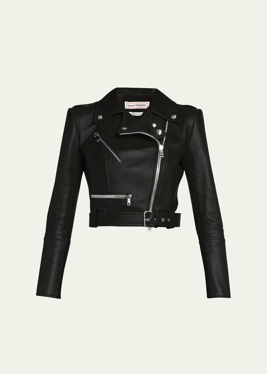Alexander McQueen Cropped Leather Biker Jacket