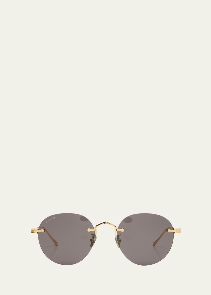 Cartier Men's Round Rimless Metal Sunglasses