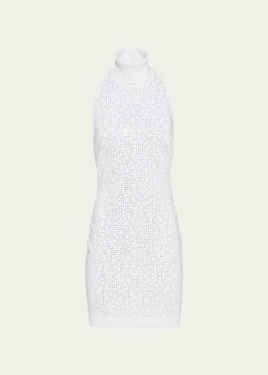 Miu Miu Crystal-Embellished Wool Turtleneck Halter Mini dress