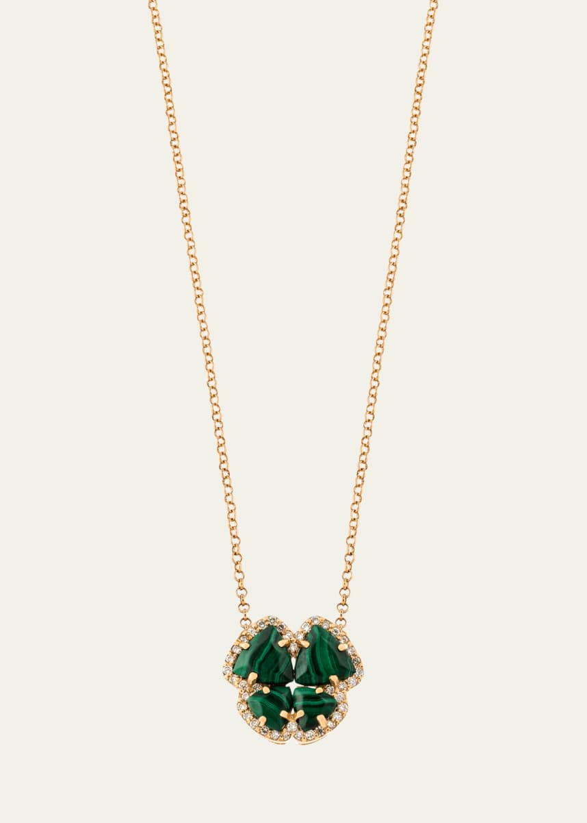 Daniella Kronfle Rose Gold Petit Butterfly Necklace With Malachite And Diamonds