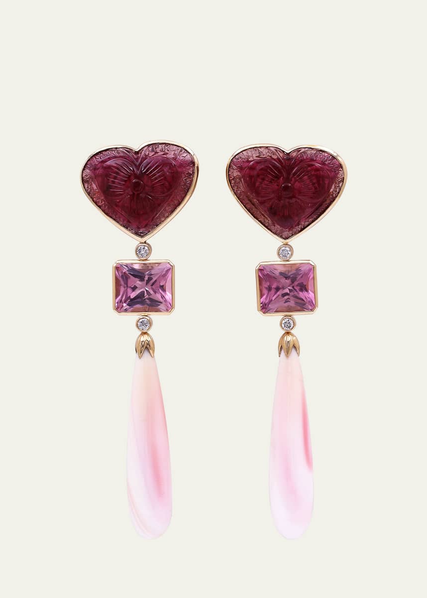 Stephen Dweck Pink Tourmaline, Conch Shell and Diamond Earrings in 18K Gold