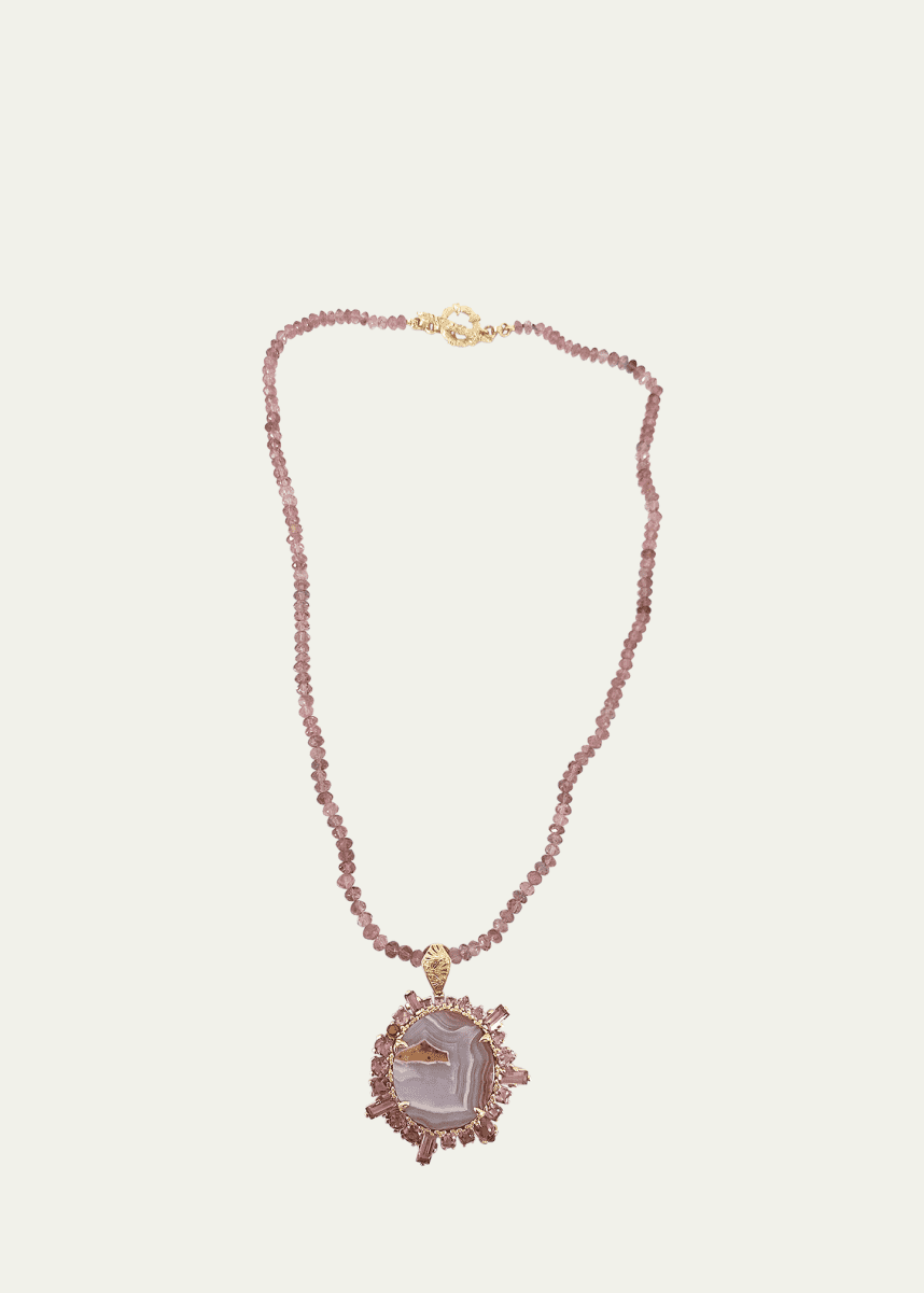 Stephen Dweck Laguna Agate and Sapphire Pendant on Tourmaline Bead Necklace in 18K Gold