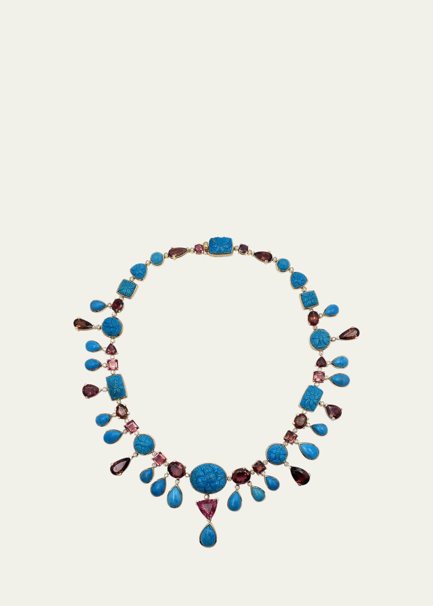Stephen Dweck Hand Carved and Sleeping Beauty Turquoise Necklace in 18K Gold