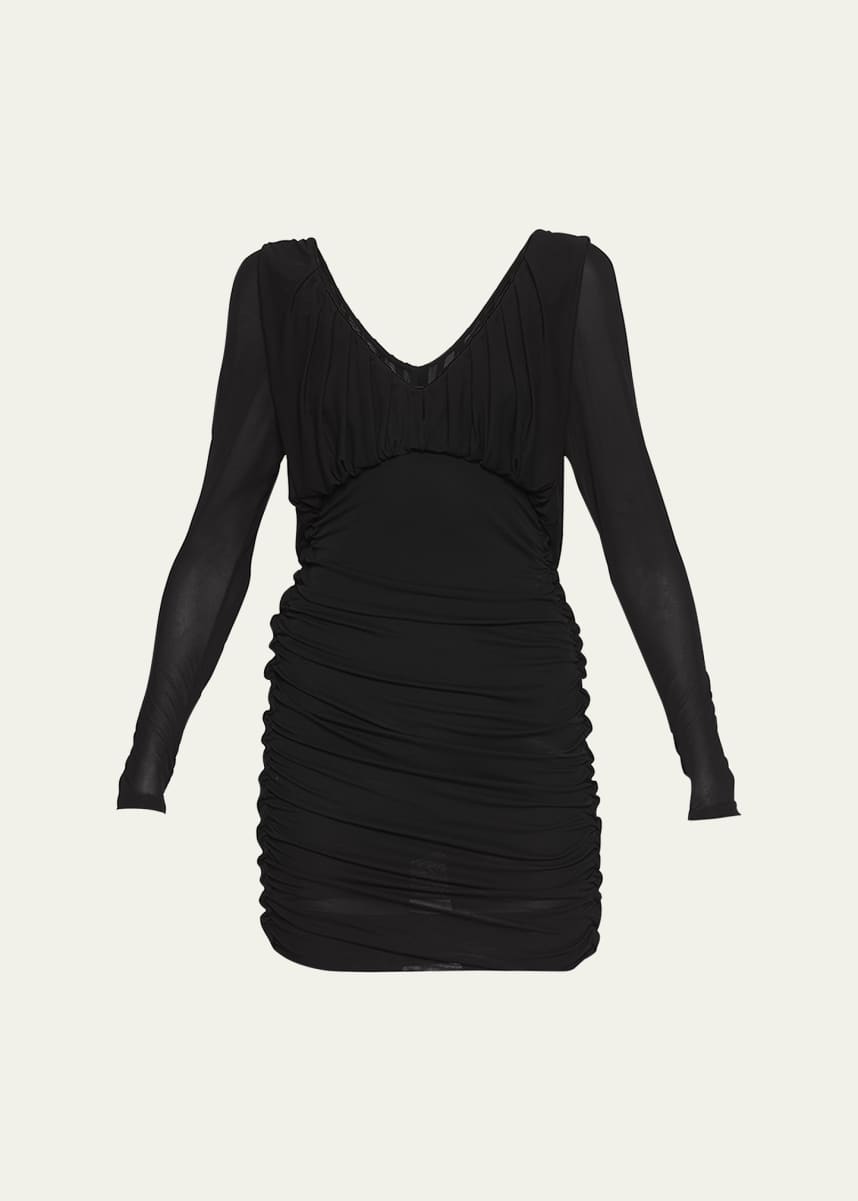 Saint Laurent Long Sleeve Ruched Mini Dress