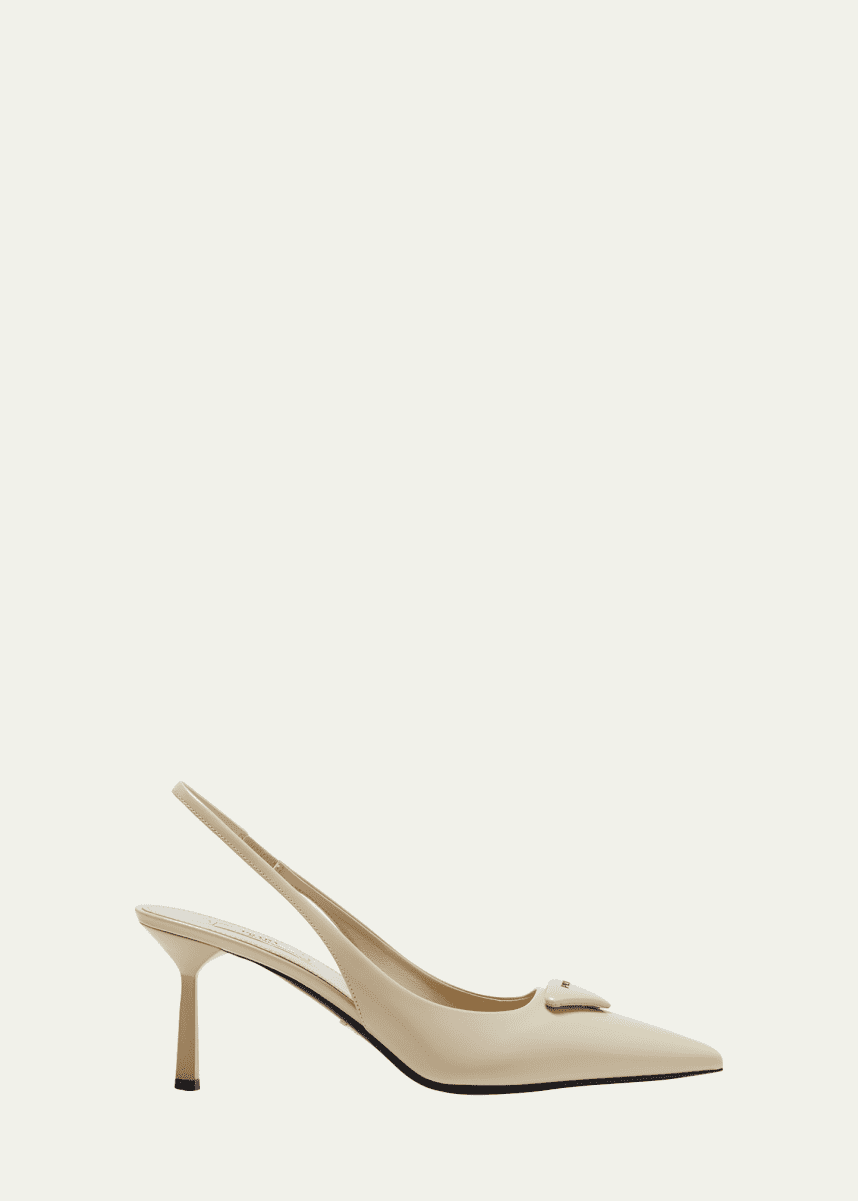Prada Leather Padded Logo Slingback Pumps
